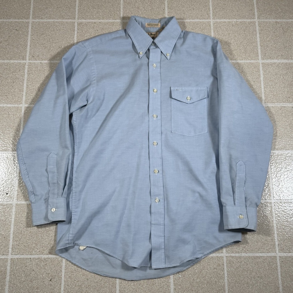 L.L.Bean 80s Light Blue Cotton Oxford Shirt Made in USA Size 15.5 - 32